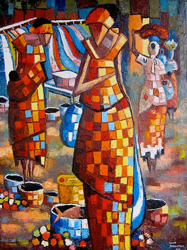 Rhode Makoumbou › Schilderij: «Au marché Total» (2013)