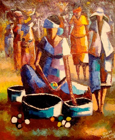 Rhode Makoumbou › Schilderij: «La vendeuse au marché» (2008) • ID › 158