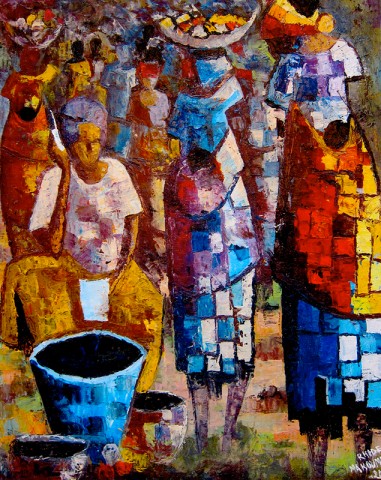 Rhode Makoumbou › Schilderij: «Le marché» • ID › 332