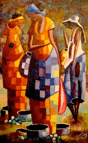 Rhode Makoumbou › Peinture : «Le marché du village» • ID › 162