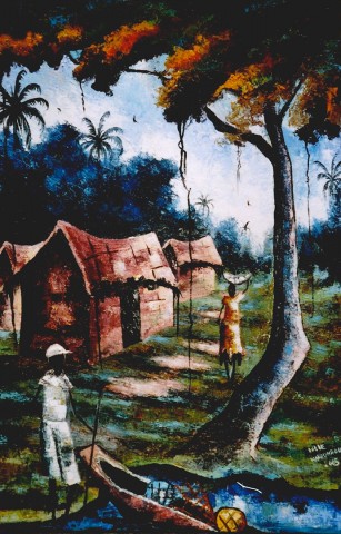 Rhode Makoumbou › Peinture : «Le village» • ID › 46