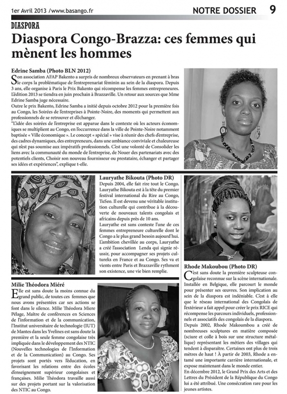 Rhode Makoumbou dans «Basango Les Nouvelles», magazine n° 67 (lun 01 avr 2013) • Coupure de presse 2/2