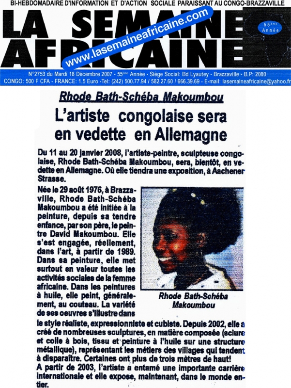 Rhode Makoumbou dans «La Semaine Africaine», journal n° 2753 (mar 18 déc 2007)