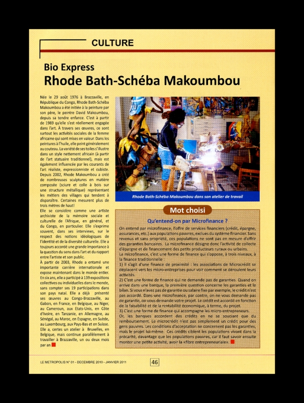 Rhode Makoumbou in «Le metropolis», tijdschrift n° 1 (dec 2010) • Krantenknipsel 4/4