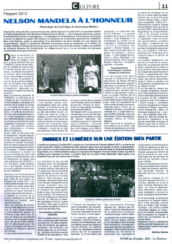 Rhode Makoumbou dans «Le Patriote», journal n° 239 (lun 15 jui 2013) • Coupure de presse 2/2