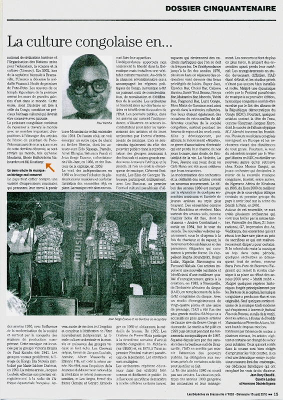 Rhode Makoumbou dans «Les Dépêches de Brazzaville», journal n° 1052 (dim 15 aoû 2010) • Coupure de presse 2/2
